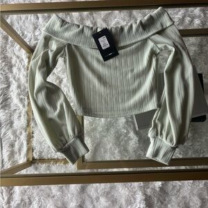 Fashion Nova Ribbed Off-Shoulder Top in Sage